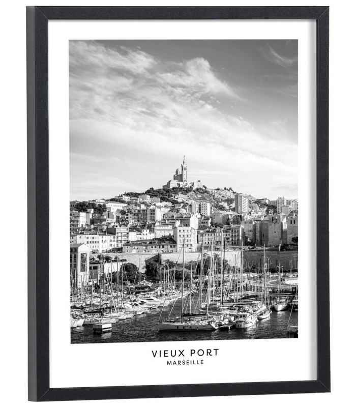 Affiche Marseille Vieux Port noir et blanc