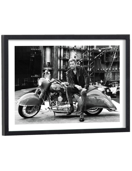 Tableau Johnny Hallyday - Affiche Moto noir et blanc