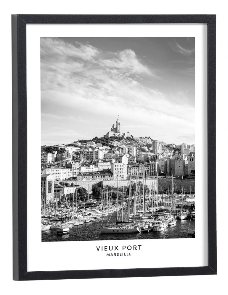 Tableaux Marseille Vieux Port - Affiche ville noir et blanc