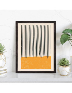 tableau Abstrait lignes noires fond jaune 2