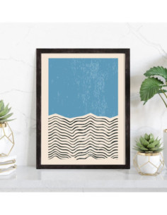 Tableau Abstrait lignes noires fond azur 2