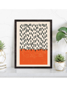 Tableau Abstrait traits noirs fond orange 2