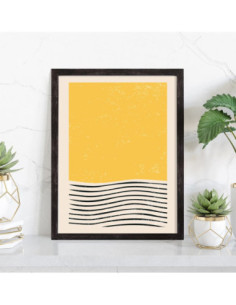 Tableau Abstrait fond jaune lignes noires 2