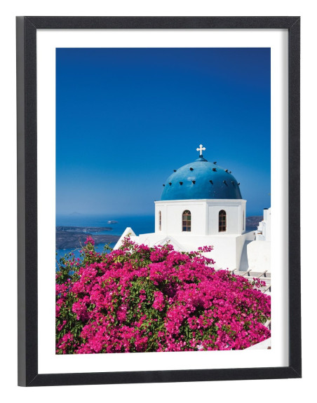 Affiche paysage fleuri Eglise à Santorin