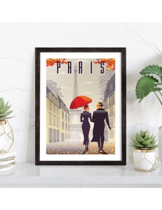 Affiche Paris vintage couple Tour Eiffel 2