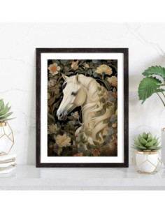 Affiche Cheval William Morris fleurs 2