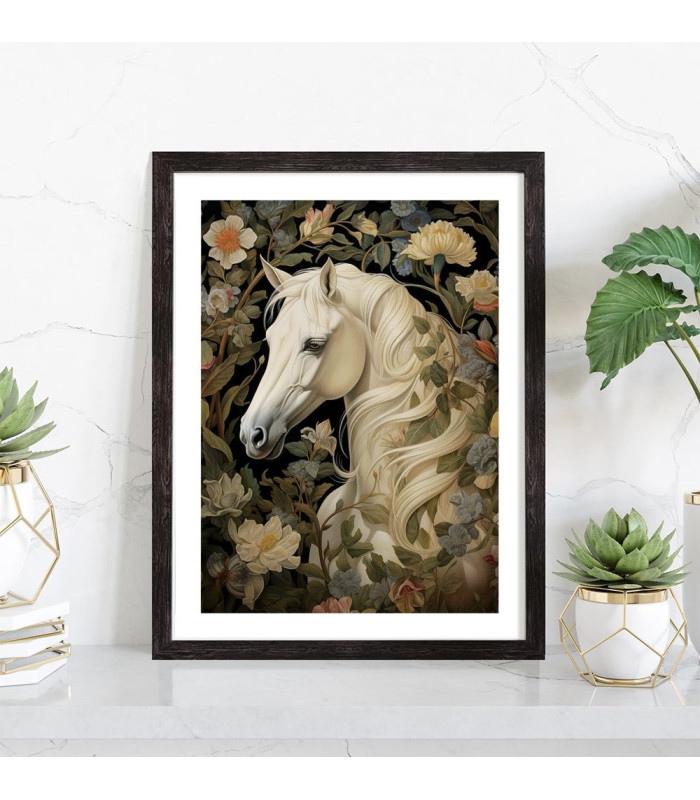 Tableau Cheval William Morris fleurs - Affiche décoration