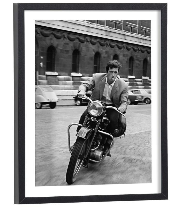 Affiche de Jean Paul Belmondo en Moto fumant un cigare