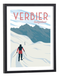 Affiche Verbier Vintage Montagne et skieur