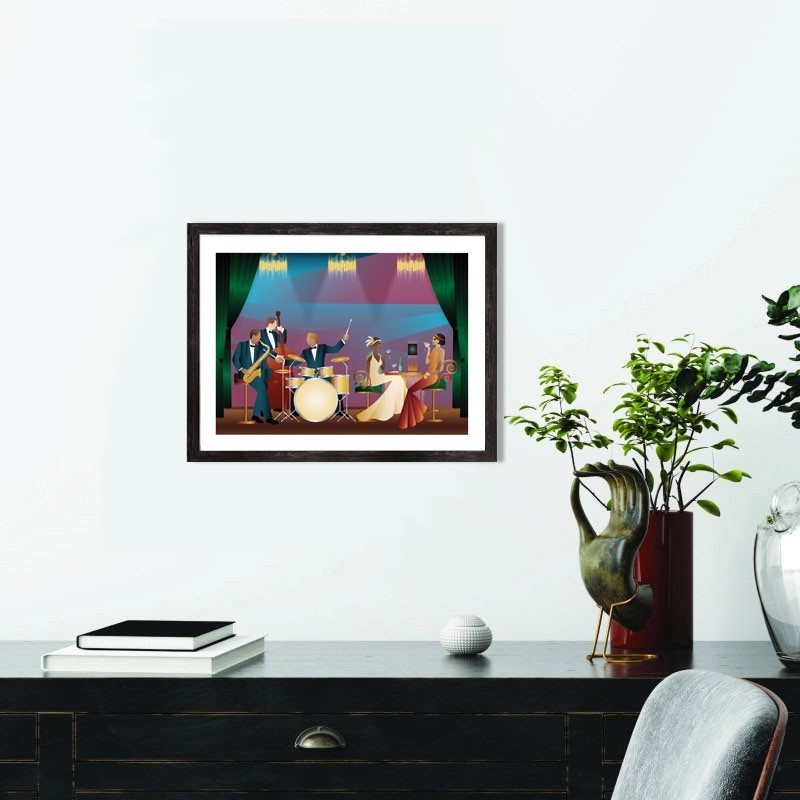 Affiche Vintage Orchestre musiciens jazz dans un restaurant