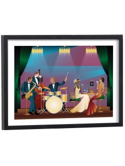 Affiche vintage Orchestre musiciens jazz dans un restaurant