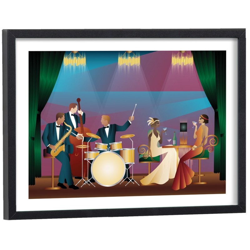 Affiche vintage Orchestre musiciens jazz dans un restaurant