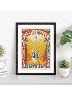 Affiche guitare Rock & Roll vintage - Tableau musique retro