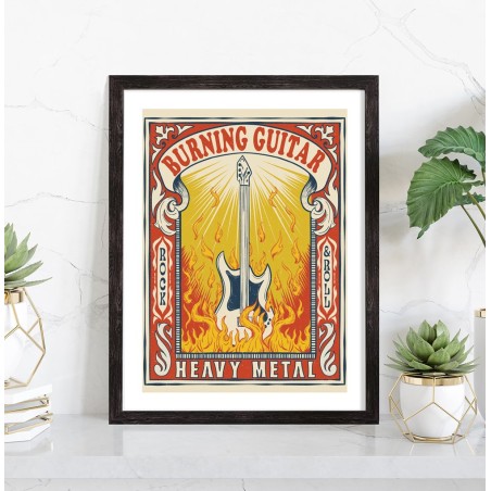Affiche guitare Rock & Roll vintage - Tableau musique retro