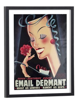 Affiche publicitaire vintage Email Dermant dentifrice rouge - reproduction encadrée bois noir