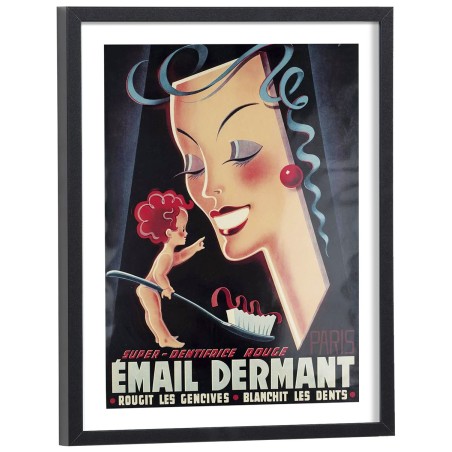 Affiche publicitaire vintage Email Dermant dentifrice rouge - reproduction encadrée bois noir