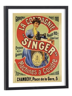 Affiche publicitaire vintage La Compagnie Singer machines à coudre Paris 1900 - reproduction encadrée