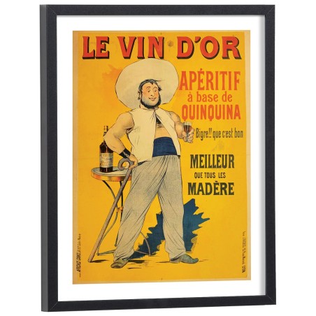 Affiche publicitaire vintage Le Vin d'Or apéritif quinquina - reproduction encadrée bois noir