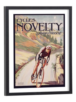 Affiche publicitaire vintage Cycles Novelty Saint-Étienne - reproduction encadrée cadre bois noir