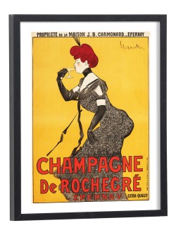 Affiche publicitaire vintage Champagne de Rochegré - reproduction encadrée cadre bois noir