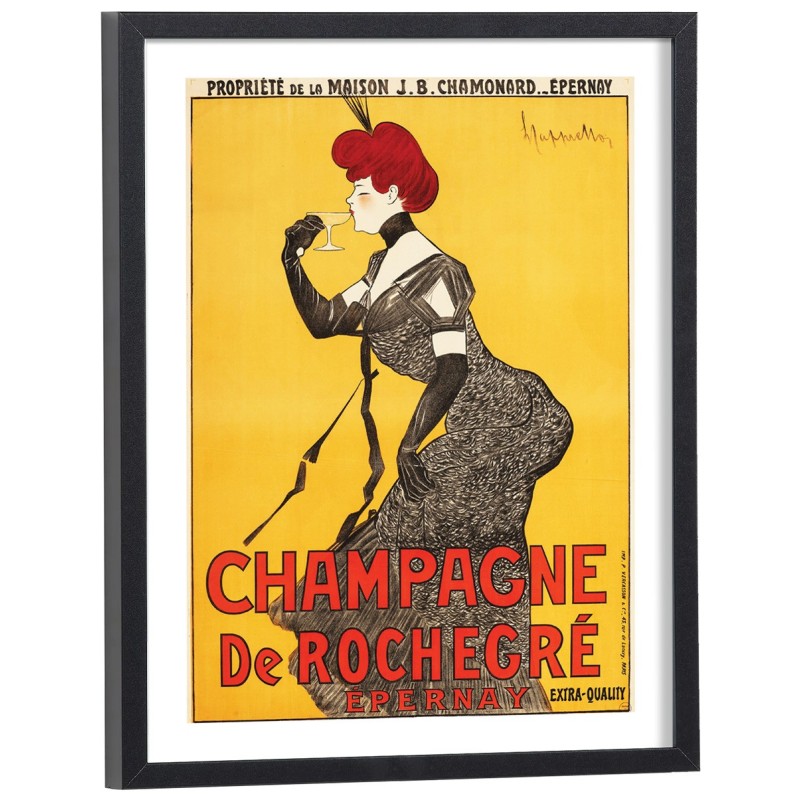 Affiche publicitaire vintage Champagne de Rochegré - reproduction encadrée cadre bois noir