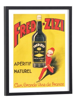 Affiche publicitaire vintage Fred Zizi apéritif naturel - poster encadré bois noir 30x40