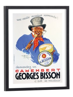 Affiche publicitaire vintage Camembert Georges Bisson - reproduction encadrée cadre bois noir