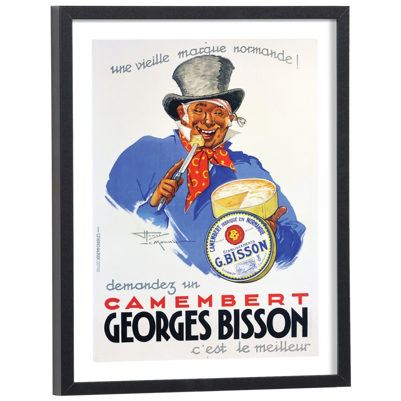 Affiche publicitaire vintage Camembert Georges Bisson - reproduction encadrée cadre bois noir