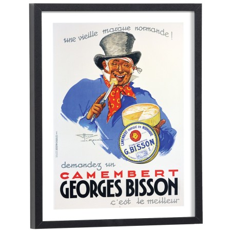 Affiche publicitaire vintage Camembert Georges Bisson - reproduction encadrée cadre bois noir