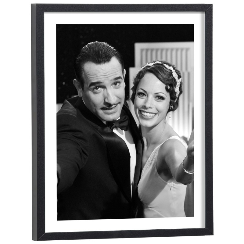 Jean Dujardin et Bérénice Bejo dans The Artist - affiche cinéma encadrée noir et blanc