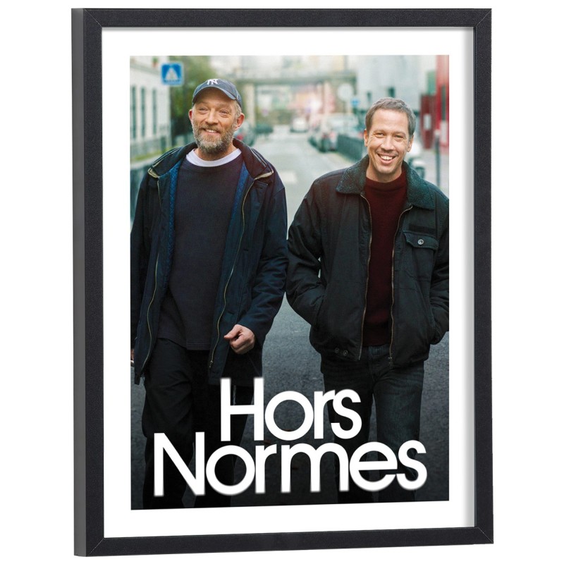 Affiche du film Hors Normes avec Vincent Cassel et Reda Kateb - poster cinéma encadré bois noir