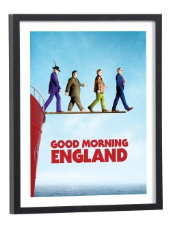 Affiche Good Morning England quatre personnages marchant planche océan - poster cinéma encadré bois noir