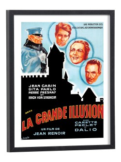 Affiche vintage La Grande Illusion Jean Renoir - reproduction encadrée cadre bois noir