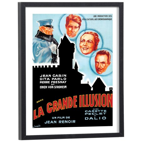 Affiche vintage La Grande Illusion Jean Renoir - reproduction encadrée cadre bois noir