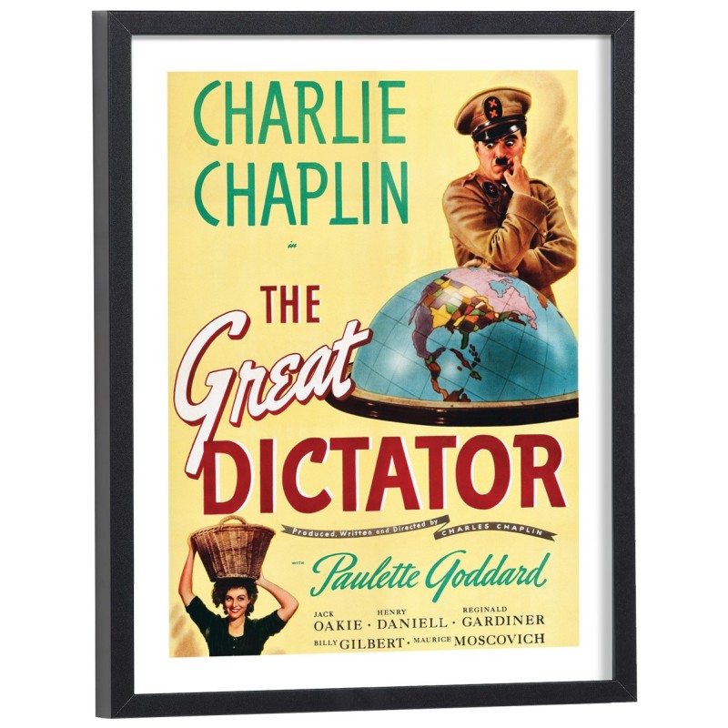 Affiche vintage du film Le Dictateur de Charlie Chaplin - poster cinéma encadré