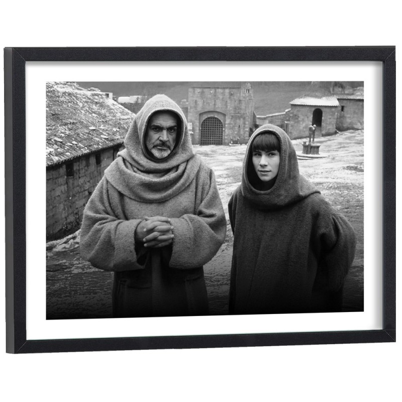 Affiche cinéma Le Nom de la Rose moines - poster avec cadre en bois noir