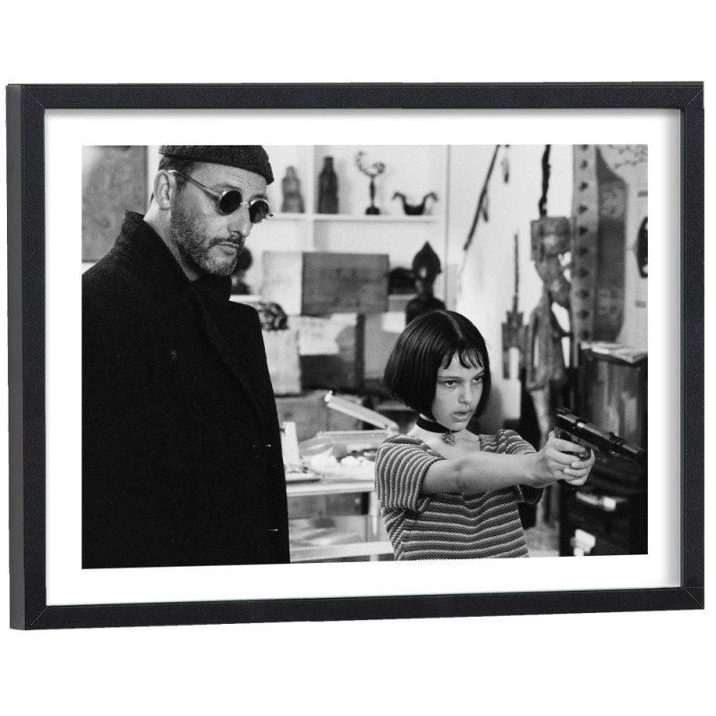 Affiche Léon Mathilda Jean Reno Natalie Portman - poster cinéma noir et blanc cadre bois