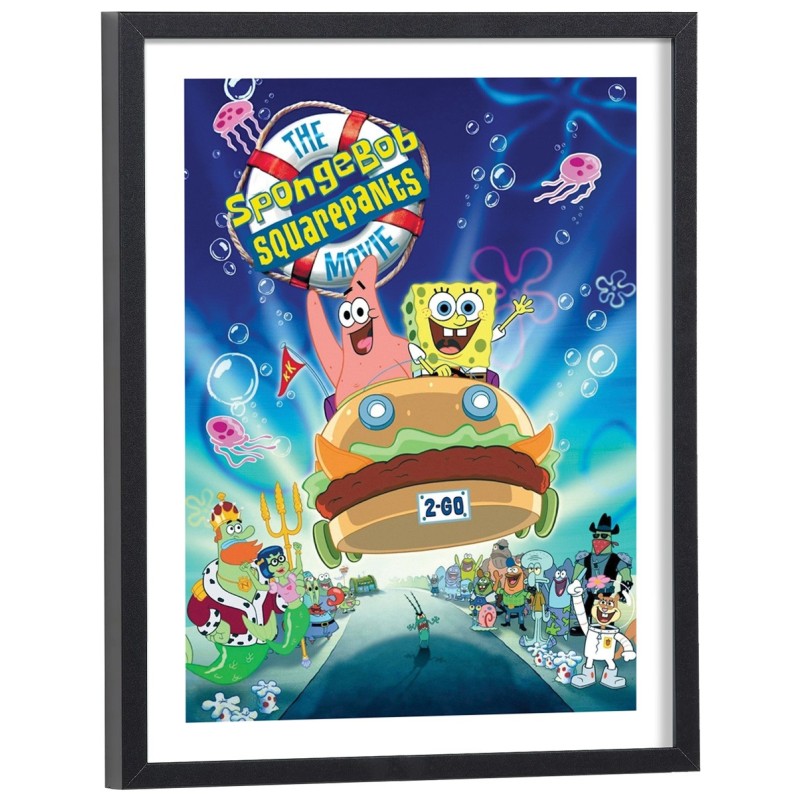 Affiche Bob l'éponge et Patrick dans l'océan - poster cinéma encadré cadre bois noir
