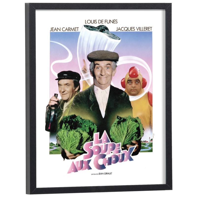 Affiche cinéma La Soupe aux Choux avec Louis de Funès - poster encadré 30x40 cm cadre bois noir