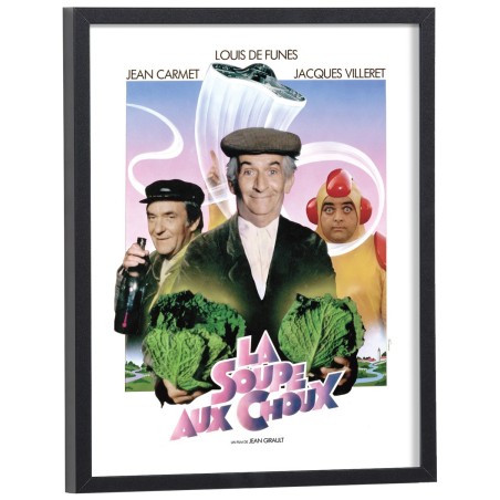 Affiche cinéma La Soupe aux Choux avec Louis de Funès - poster encadré 30x40 cm cadre bois noir