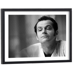 Portrait noir et blanc de Jack Nicholson dans Vol au-dessus d'un nid de coucou - affiche cinéma encadrée