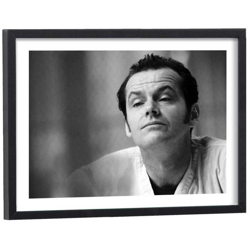 Portrait noir et blanc de Jack Nicholson dans Vol au-dessus d'un nid de coucou - affiche cinéma encadrée