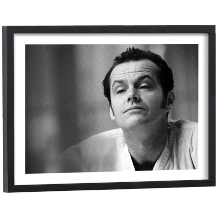 Portrait noir et blanc de Jack Nicholson dans Vol au-dessus d'un nid de coucou - affiche cinéma encadrée