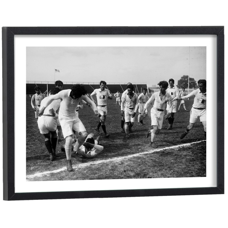 Match de rugby France-Roumanie 1919 - affiche sport vintage encadrée cadre bois noir