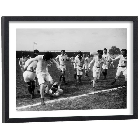 Match de rugby France-Roumanie 1919 - affiche sport vintage encadrée cadre bois noir