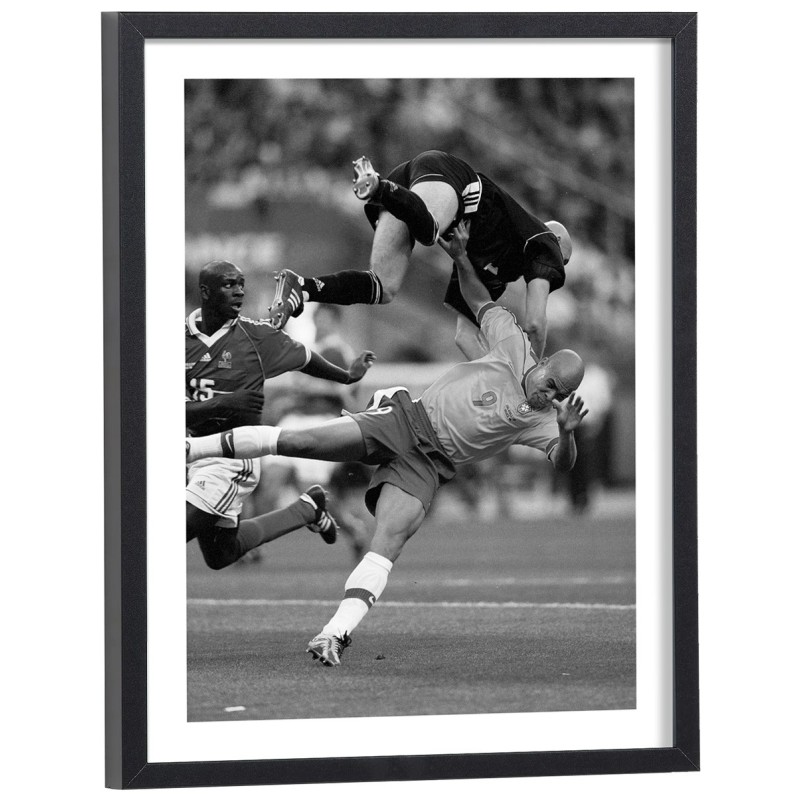 Fabien Barthez et Ronaldo finale France-Brésil 1998 - affiche sport encadrée noir et blanc