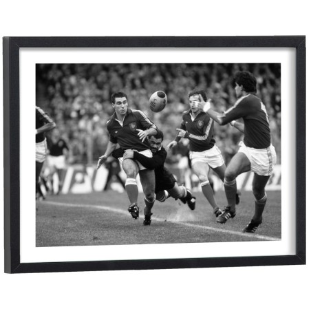 Match de rugby France All Blacks 1986 - affiche sport noir et blanc encadrée cadre bois
