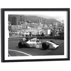 Ayrton Senna Grand Prix Monaco 1993 McLaren F1 - affiche sport encadrée noir et blanc 40x30