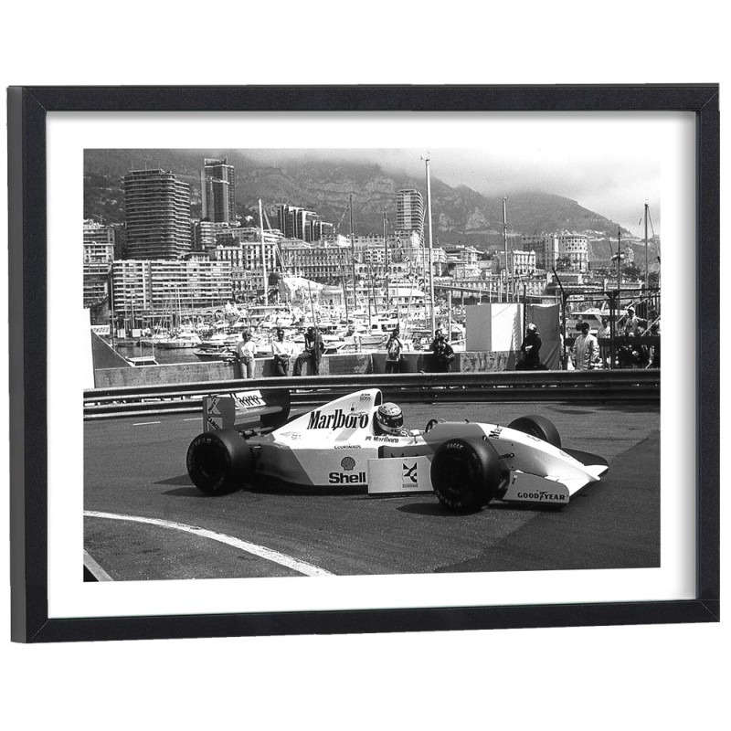 Ayrton Senna Grand Prix Monaco 1993 McLaren F1 - affiche sport encadrée noir et blanc 40x30