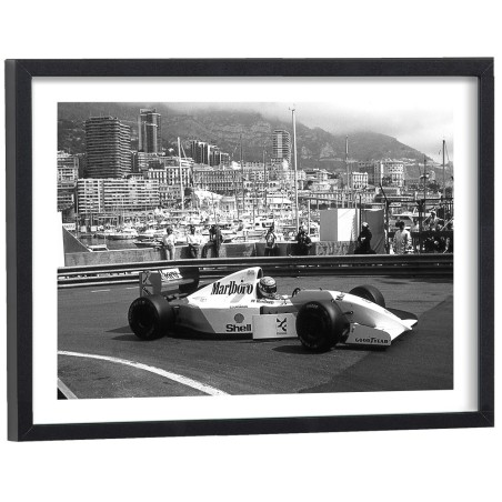 Ayrton Senna Grand Prix Monaco 1993 McLaren F1 - affiche sport encadrée noir et blanc 40x30